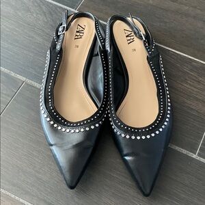 Zara Black Studded Women's Slingback Shoes